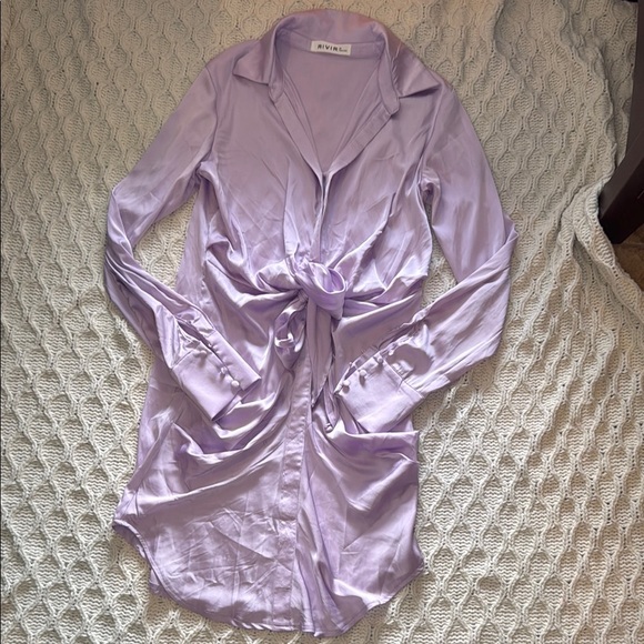 Rivir Lavender Satin Tie-Front Dress size M - Picture 1 of 11